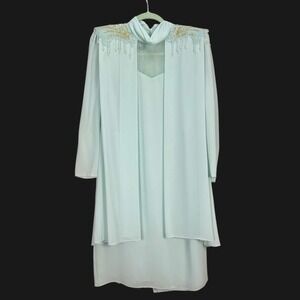 Ursula of Switzerland Mint Green Beaded Dress 14P Mother of the Bride
